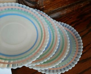 Vintage Macbeth Evans Petalware Monax Saucer Plates Pastel Banded Set Of 4
