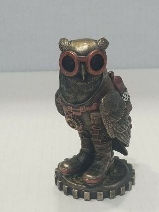 Steampunk Owl With Jetpack Statue On Gears Sculpture Statue Figurine