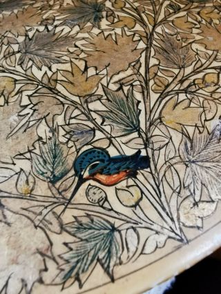 Old Kashmir Papier Mache Box India Kingfisher Songbirds Gold Silver Leaf