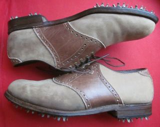 Footjoy Classics Golf Shoes W/spikes 9 1/2 D Saddle Brown Suede Vintage Fj 1857