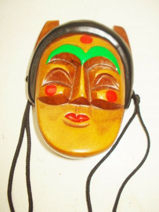 Vintage Korean Wooden Mask Figurine Wall Decor Colorful Design Nr