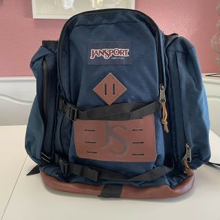 Vintage 90s Jansport Leather Bottom Backpack Day Pack Made In Usa Navy Blue Hike