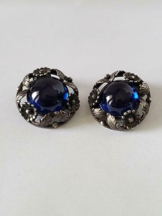 Vintage NE From Sterling Silver Denmark Blue Stone Earrings 2