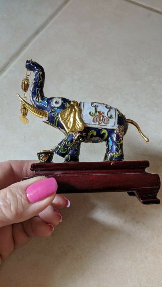 Cloisonne Elephant On Stand Trunk Up