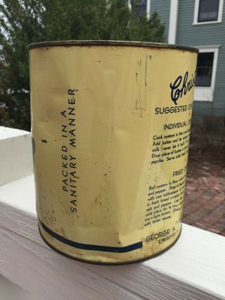 Vintage Christy ' s 1 Gallon Oyster Can Tin Crisfield Maryland 3
