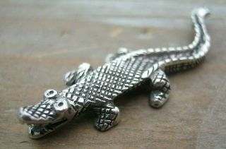 Novelty Hallmarked Sterling Silver Miniature Alligator / Crocodile Statue Figure