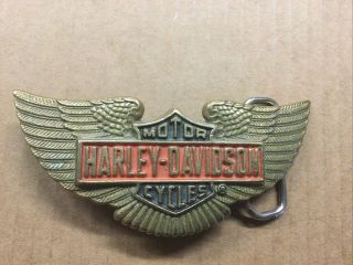Harley - Davidson Wings Bar & Shield Biker Baron Brass 1991  Belt Buckle