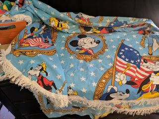 Vintage Walt Disney Mickey Mouse & Friends Twin Bedspread With Fringe