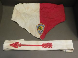 Vtg Boy Scout Red White Order Of Arrow Sash & Www La Siwinis 252 Neckerchief