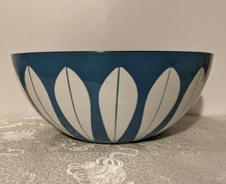 Vintage Mid Century Modern Mcm Cathrineholm Lotus Blue & White Enamelware Bowl