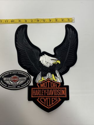Rare Large Vtg Harley Davidson Full Eagle Jacket Patch.  14” X 10 ",  100 Yr Patch
