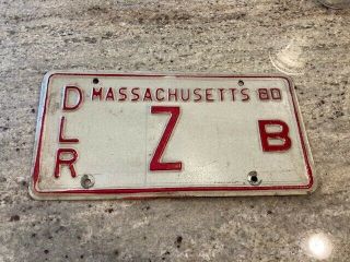 Massachusetts License Plate,  Dlr (dealer),  " Z ",  " B ",  80 " 1980