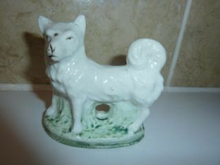 Victorian China 7.  5cm By 7.  4cm High White Norsk Buhund - Spitz Type Curly Tail Dog