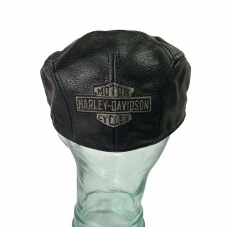 Harley Davidson Vintage Mens S/m Black Leather Newsboy Cap Hat Usa Made