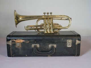 Vintage Lafayette Couesnon Paris France Trumpet 74653 With Case & Accessories