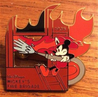 Old Rare Le Disney Pin History Of Art Mickey Mouse Fireman Fire Brigade Ladder