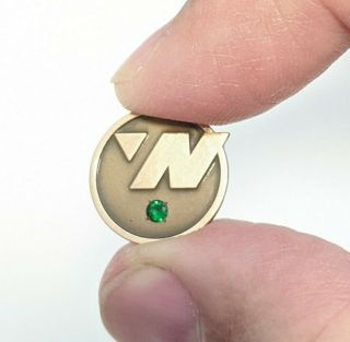 Vintage Northwest Airlines 1/10 10k Gold Nw Logo Pin With Emerald Stone