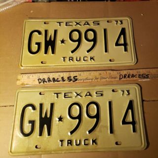 1973 Texas Truck License Plate Pair Set Vintage Antique Classic Truck Gw 9914