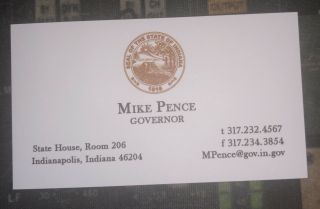 Vice President Mike Pence Indiana Governor Business Card Donald Trump Rare Htf