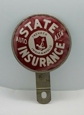 Vintage State Auto Association Insurance License Plate Topper Indianapolis Ind