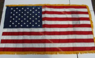 Vintage 50 Star American Flag 3x5 Lustro Nylon Gold Fringe Pole Sleeve