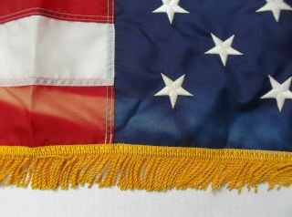 Vintage 50 Star American Flag 3x5 Lustro Nylon Gold Fringe Pole sleeve 3