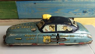 Vintage Marx Dick Tracy Wind Up Police Squad Car.  1949,  Battery,  11 1/4 "