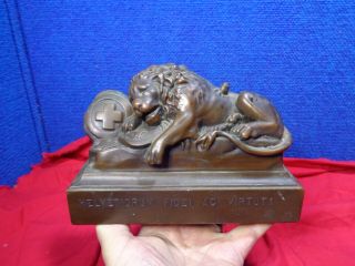 Antique Cast Metal Sculpture Swiss Helvetiorum Fidei Ac Virtuti Lion Of Lucerne