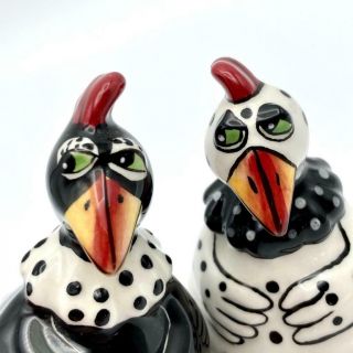 Blue Sky Clayworks Ceramic Funky Chickens Rooster Salt Pepper Pots Shakers Usa