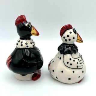 Blue Sky Clayworks Ceramic Funky Chickens Rooster Salt Pepper Pots Shakers USA 3