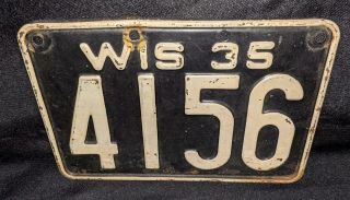 Stubby Short Low Number 1935 Wisconsin License Plate 4156 Wis Wi Sign