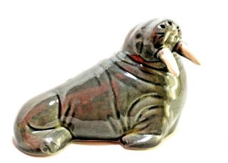 Flippered Sea Marine Animal Tusks Walrus Grey 5” Ceramic Decorative Figurine Euc