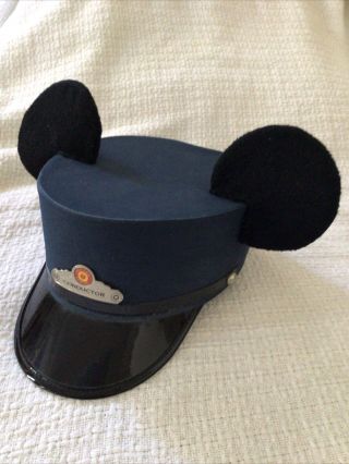 Disney Parks Mickey Mouse Ears Red Car Trolley Conductor Hat Size Lg/xl