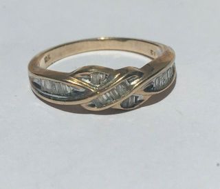 Vintage 10k Solid Yellow Gold Baguette Diamond Anniversary Cocktail Ring Size 7