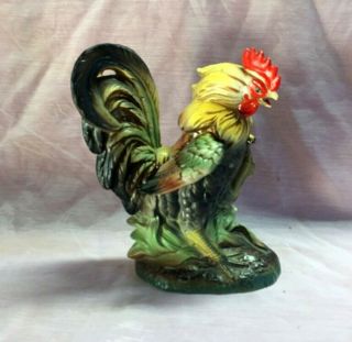 Vintage Hand Painted Multi Color Ceramic Rooster Statue,  8.  5 " Figurine -