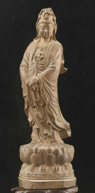 Chinese Old Natural Wood Hand - Carved Statue Buddha Guanyin 5.  7 Inch