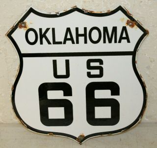 Porcelain Oklahoma Us Route 66 Sign Vintage Style Highway Man Cave Enamel