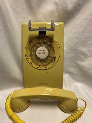 Vintage Rotary Dial Wall Mount Phone Bell System Western Electric Mustard Yellow