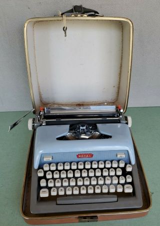Vintage 1950 Royal Futura 800 Portable Blue Typewriter With Hard Case