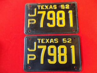 1952 Texas License Plates Pair Jp 7981