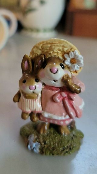 Wee Forest Folk Miss Daisy Mouse Pink Dress With Bunny Doll Mouse Figurine
