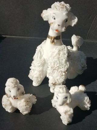 Vintage Set Of 3 Lefton Hand Painted Porcelain Spaghetti Poodle Dog Figurines