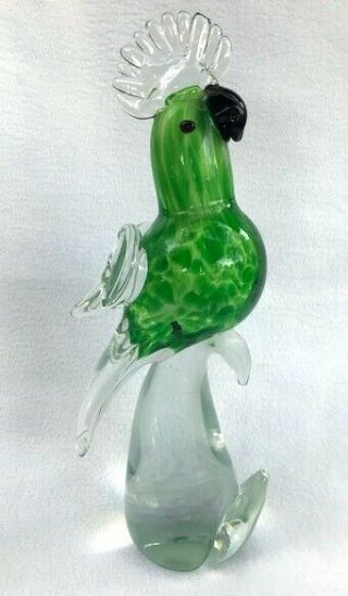 Large 12” Art Glass Green Parrot Cockatoo Bird Murano Style Figurine 4 Lbs Heavy