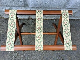 Vintage Scheibe Folding Wooden Luggage Stand / Rack Tapestry Straps