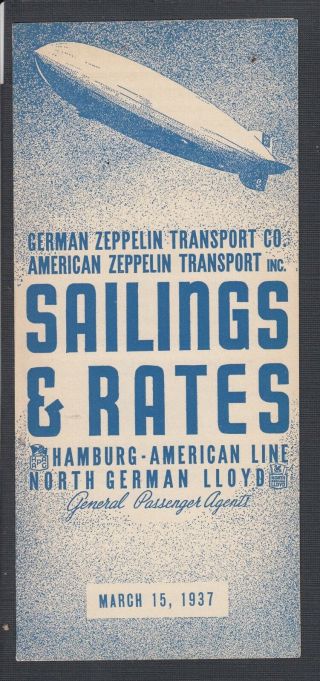 Usa 1937 German Zeppelin Transport Co “sailings & Rates” Airship Travel Brochure