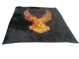 Harley Davidson Biederlack Blanket Throw Black Orange Logo 86” X 91” Huge