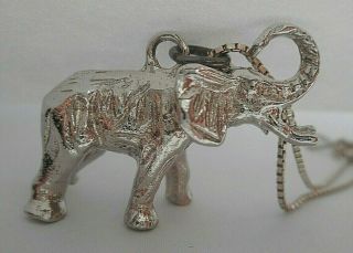 Old Stk Rhodium/ Chunky Sterling Silver Artisan Elephant Pendant - 18 " Chain