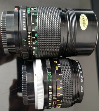 Canon Fd Lenses 50mm F/1.  4 Ssc And 135mm 1:3.  5 W/caps Vtg Photo Video