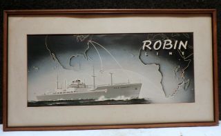 Vintage Ss Robin Locksley Robin Line Steamship Advertising Cardboard Sign
