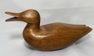 Vintage Wood Carved Duck Figurine 1979 Artist Sign E Schreier Waupaca Wisconsin